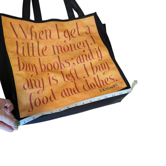 Barnes & Noble Canvas Tote Bag Zip Compartment Book Lover's Quotes Black Bag - Picture 3 of 9